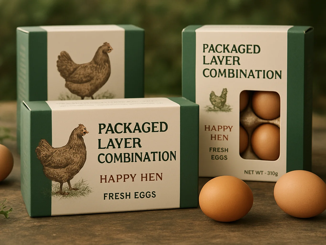 Packaged layer combination boxes with hens and eggs, soft control